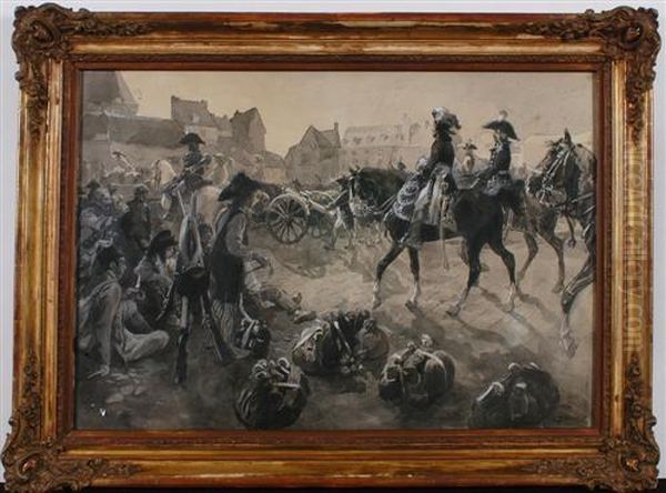 L'entree Des Soldats Francais A Geneve And Les Soldats Francais Au Bourg-de-four Oil Painting by Louis Dunki