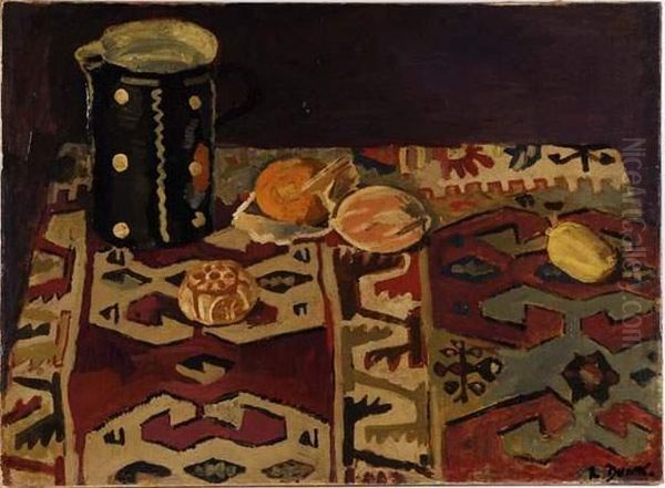 Nature Morte Au Pichet, Fruits Et Tapis Kilim Oil Painting by Rodolphe Dunki