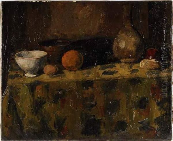 Nature Morte Au Bol Blanc Sur Un Entablement Oil Painting by Rodolphe Dunki