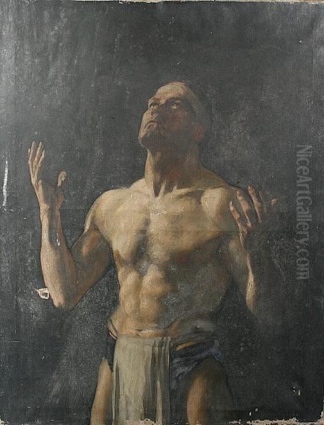 A Gladiator, Half Length, Study Of A Male Figure Oil Painting by Jessie I. Wilson Dunlop