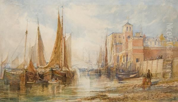 London Thames Scene Oil Painting by Henry Treffry Dunn