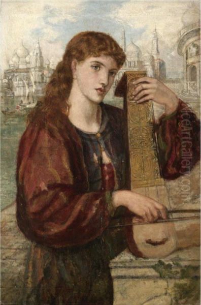 Girl With A Psaltery Oil Painting by Henry Treffry Dunn