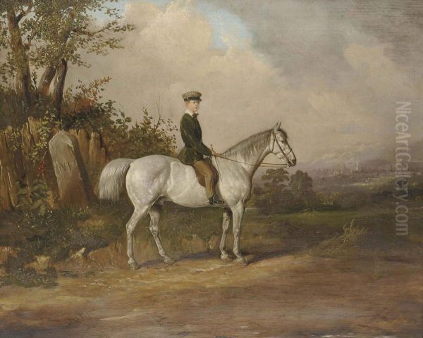 A Young Boy On A Dappled Grey Oil Painting by Joseph Dunn Of Worcester