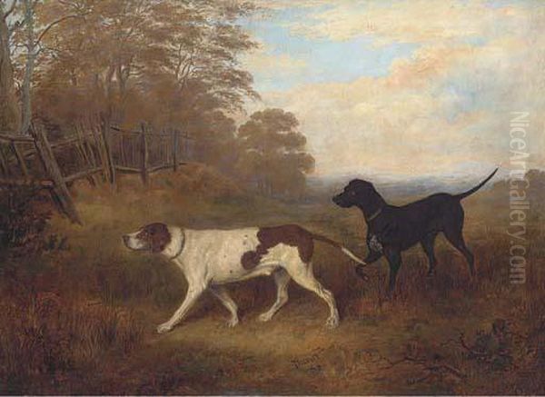 Gundogs On The Scent Oil Painting by Joseph Dunn Of Worcester