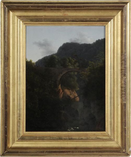 Veduta Del Ponte Del Diavolo A Sorrento Oil Painting by Alexandre-Hyacinthe Dunouy