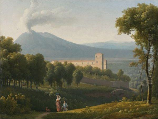 Landscape With Vesuvius In The Distance Oil Painting by Alexandre-Hyacinthe Dunouy