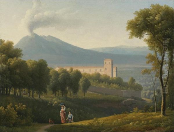 Landscape With Mount Vesuvius Oil Painting by Alexandre-Hyacinthe Dunouy