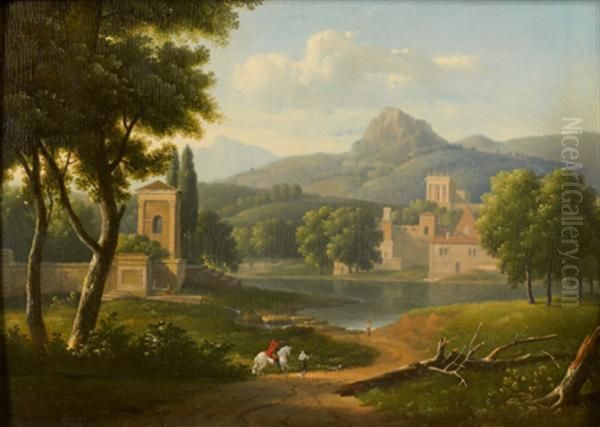 Paysage Neoclassique Anime D'un Cavalier Oil Painting by Alexandre-Hyacinthe Dunouy