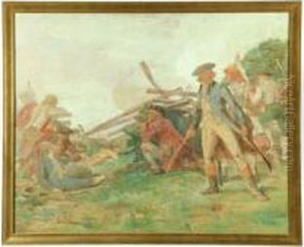 Fight At The Rail Fence, Bunker Hill Oil Painting by John Ward Dunsmore