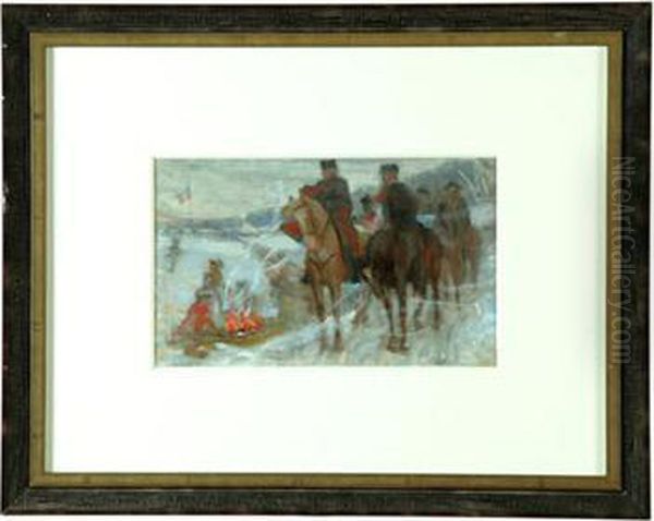 Washington And Lafayette At Artillery Camp Oil Painting by John Ward Dunsmore