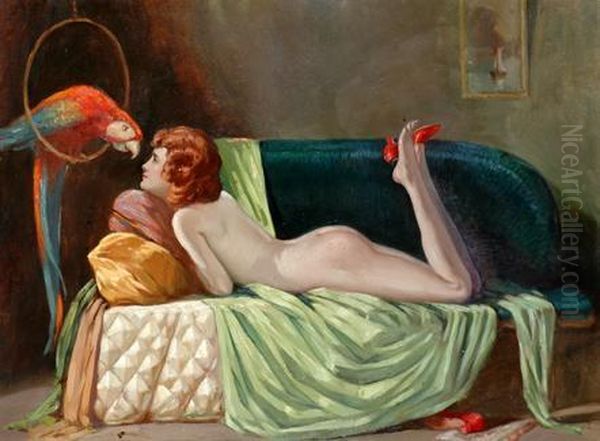 Nude With Parrot Oil Painting by Granville Dunstan