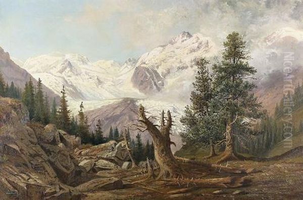 Bernina-gruppe Mit Morteratschgletscher. Oil Painting by Alfred Dunz