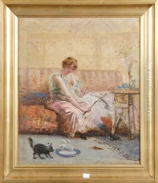 Dresseuse De Chats Oil Painting by Edmond Louis Dupain