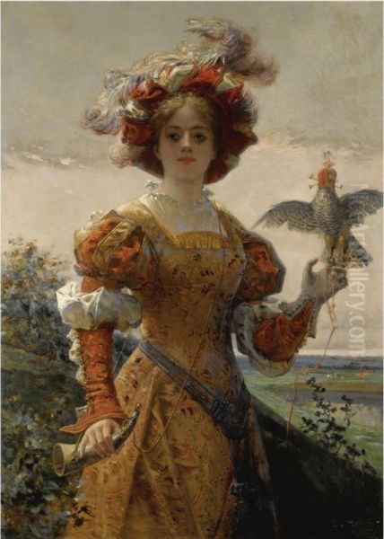 Dame Au Faucon Oil Painting by Edmond Louis Dupain