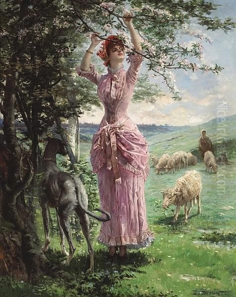 Springtime Oil Painting by Edmond Louis Dupain