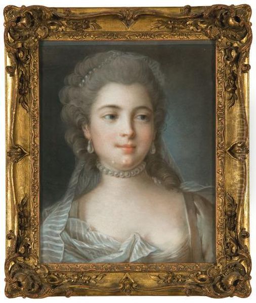 Portrait Of A Lady Wearing Pearl Earings And A Pearl Necklace. Oil Painting by Joseph Siffrein Duplessis