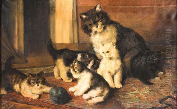 Chat Et Sa Progeniturejouant Oil Painting by A. Dupont