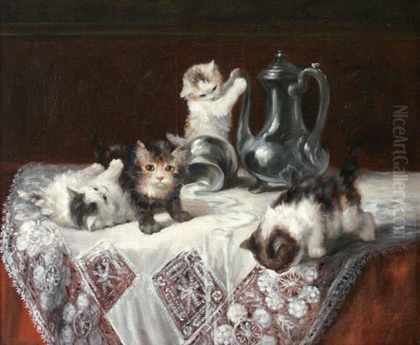 Les Chatons: Le Lait Repandu Oil Painting by A. Dupont