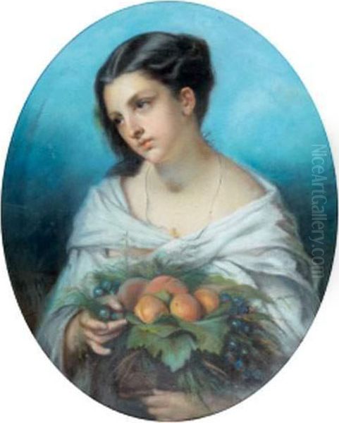 Jeune Fille A La Corbeille De Fruits Oil Painting by A. Dupont