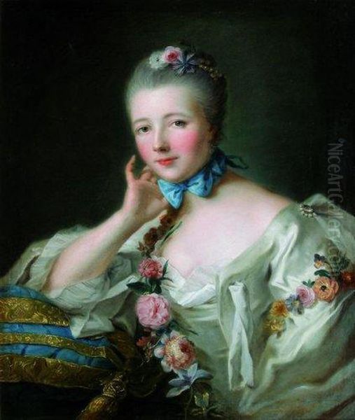 Portrait De Jeune Femme Au Noeud Bleu Oil Painting by Louis Richard Fr. Dupont De Montfiquet