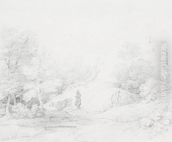 Figures In A Landscape Oil Painting by Dupont Gainsborough