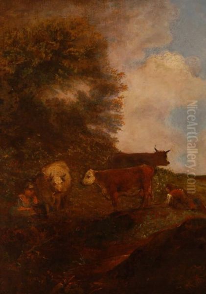 Cattle And Herdsman Oil Painting by Dupont Gainsborough