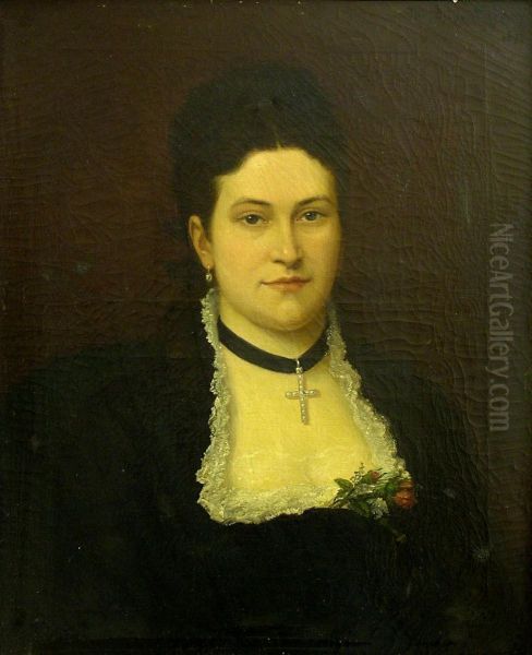 Portrait Of A Lady Wearing A Black Oil Painting by Joseph L. Duport