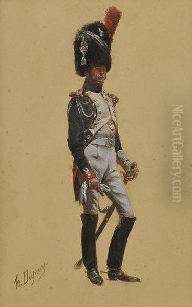 Officier De Grenadier A Cheval De La Garde Imperiale En Pied. Oil Painting by Henri-Louis Dupray