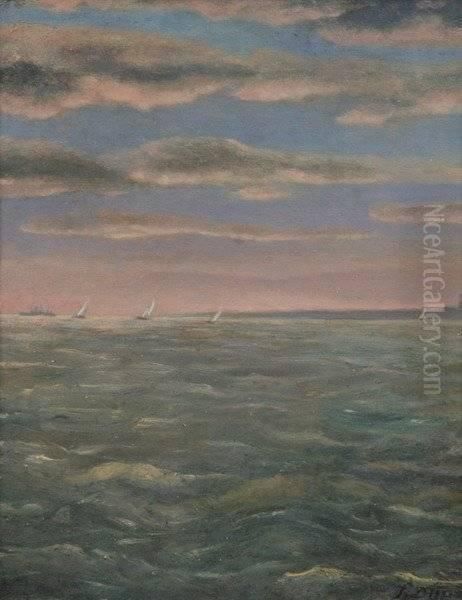 Seascape With Sailboats Oil Painting by E. Dupre