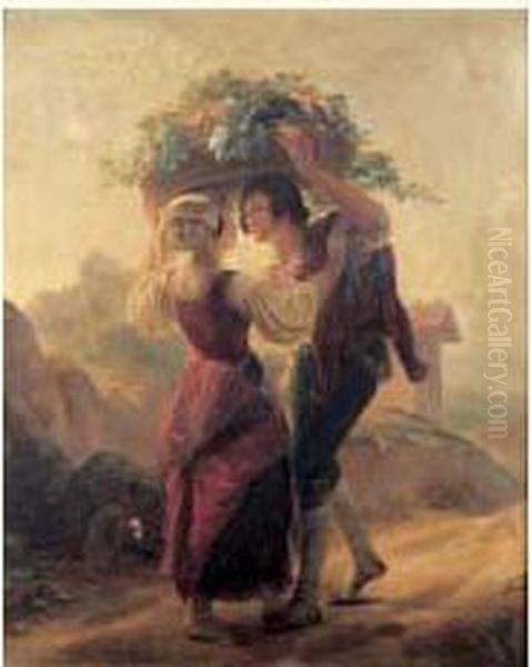 Couple De Vendangeurs Dans La Campagne Italienne Oil Painting by Francois-Xavier Dupre