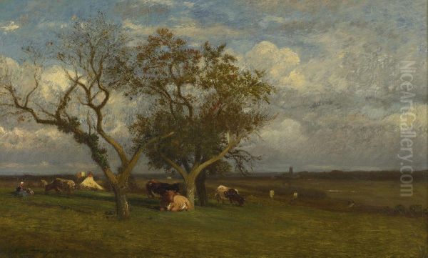 Landscape With Cows Oil Painting by Jules Dupre