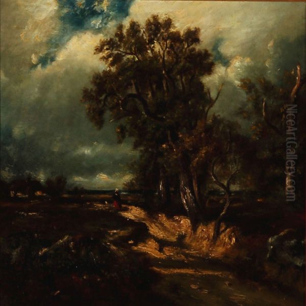 Evening Autumn Landscape Oil Painting by Jules Dupre