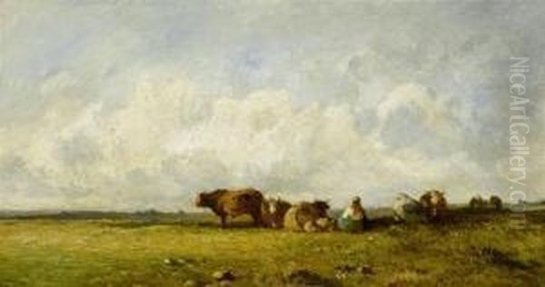 Cows At Pasture Oil Painting by Leon Victor Dupre