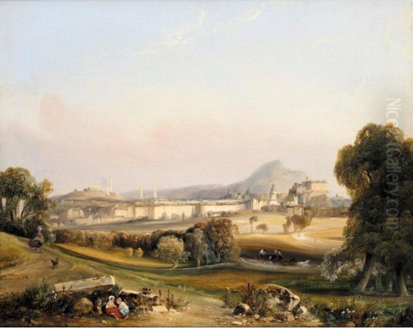 A View Of Edinburgh With Carlton Hill And Arthur's Seat Oil Painting by Francois Joseph Dupressoir