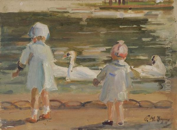 Enfants Au Jardin Du Luxembourg Oil Painting by E. Dupuis