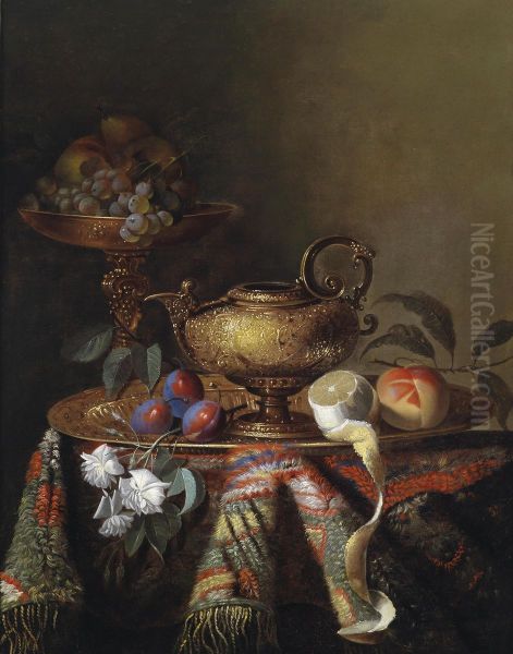 Still Life With Magnificent Silverware Oil Painting by Pierre Dupuis