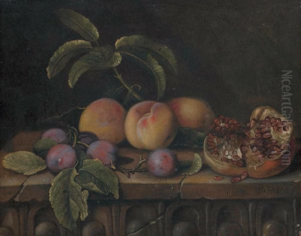 Nature Morte Aux Peches, Prunes Et Grenade Oil Painting by Pierre Dupuis