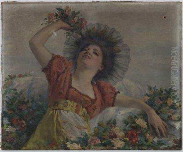 Jeune Femme Aux Fleurs Oil Painting by Pierre Dupuis