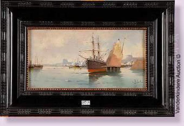 Bateau Amare Au Port Oil Painting by Louis Dupuy