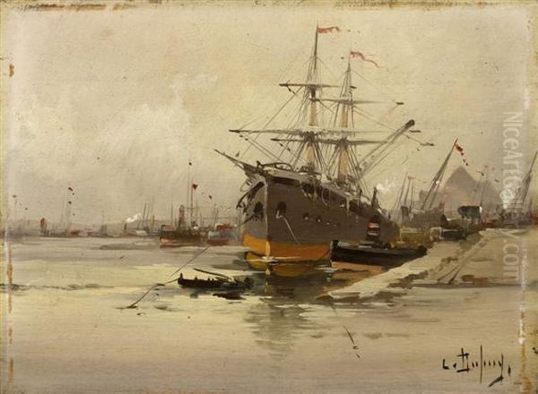 Aboat In Harbour Oil Painting by Louis Dupuy