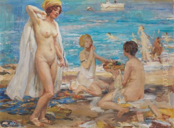 Jeunes Femmes Sur La Plage Oil Painting by Paul Michel Dupuy