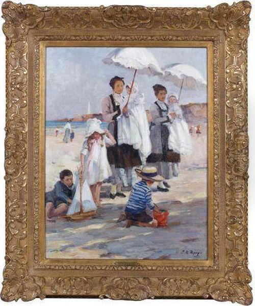 Scene De Plage A Biarritz Oil Painting by Paul Michel Dupuy