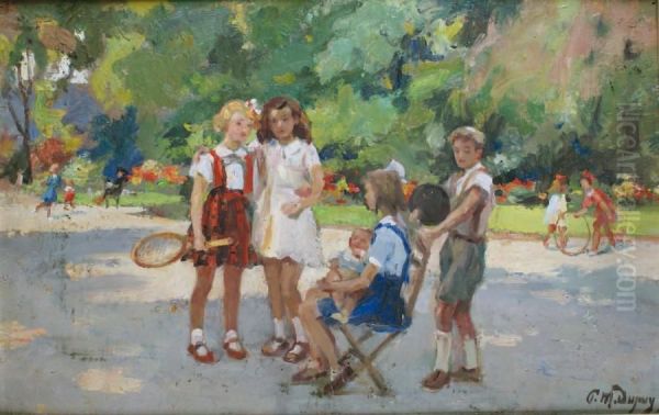 Les Enfants Jouant Au Parc Monceau Oil Painting by Paul Michel Dupuy