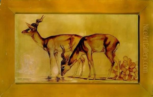  Gazelles  Oil Painting by Jean Nicolas Louis Durand