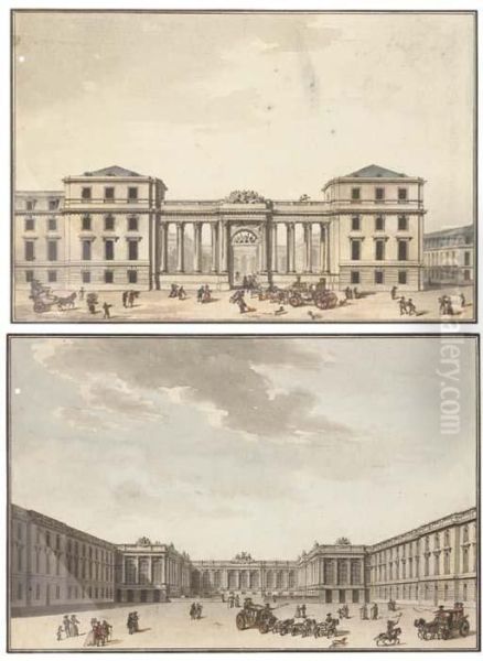 L'entree Du Palais-bourbon (assemblee Nationale); Et La Cour Dupalais-bourbon Oil Painting by Jean Nicolas Louis Durand