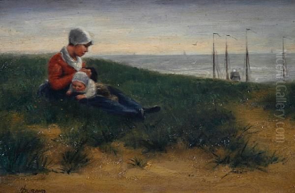 A Mother And Child On The Dunes Oil Painting by Marie Durand