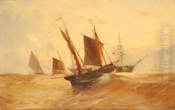 Marine Oil Painting by Jean Baptiste Henri Durand-Brager