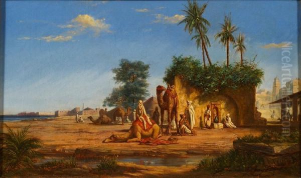 Halte De La Caravane Oil Painting by Jean Baptiste Henri Durand-Brager