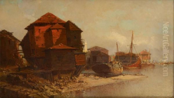 Bateau En Cale Seche Oil Painting by Jean Baptiste Henri Durand-Brager