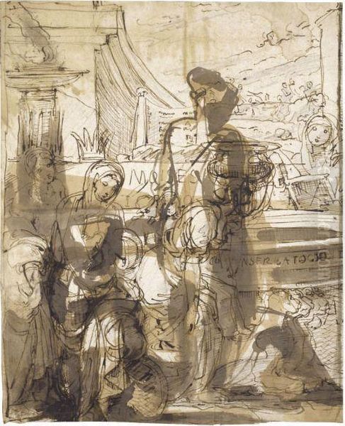 Studies For An Adoration And The Finding Of Moses And Otherstudies, A Classical Building In The Background Oil Painting by Fortunato Duranti